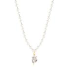 Gargantilha Pérolas Com Ping Flor Cravejado Cristal Folheado