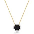 Gargantilha Pingente Redondo Cristal Negras Folheado Ouro