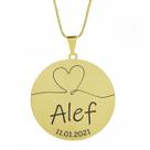 Gargantilha Pingente Redondo Personalizado Coração Nome Alef Banhado Ouro 18K - 999007002