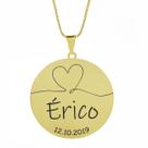 Gargantilha Pingente Redondo Personalizado Coração Nome Érico Banhado Ouro 18K - 999007183