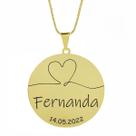 Gargantilha Pingente Redondo Personalizado Coração Nome Fernanda Banhado Ouro 18K - 999007317