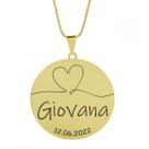 Gargantilha Pingente Redondo Personalizado Coração Nome Giovana Banhado Ouro 18K - 999007335