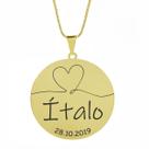 Gargantilha Pingente Redondo Personalizado Coração Nome Ítalo Banhado Ouro 18K - 999007199