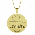 Gargantilha Pingente Redondo Personalizado Coração Nome Leandro Banhado Ouro 18K - 999007201