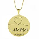 Gargantilha Pingente Redondo Personalizado Coração Nome Luana Banhado Ouro 18K - 999007414