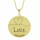 Gargantilha Pingente Redondo Personalizado Coração Nome Luiz Banhado Ouro 18K - 999007209