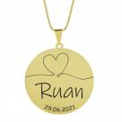 Gargantilha Pingente Redondo Personalizado Coração Nome Ruan Banhado Ouro 18K - 999007120
