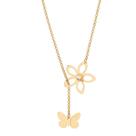 Gargantilha Rommanel Banhada Ouro 18k Gravata Com Detalhes Flor E Borboleta
