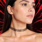 Gargantilha Tatuagem Preta Colar Choker Feminino Elástico Ajustável Nylon Trançado Resistente