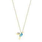 Gargantilha Ven 060 Pingente Beija Flor Com Pedra Aquamarine