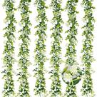 Garland de eucalipto artificial HIAGROW de 1,8 m com flores, pacote com 6