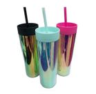 Garrafa Cintilante Canudo 500Ml Parede Dupla Tampa Plástico Garrafa Cintilante Canudo 500Ml Parede Dupla Tampa Plástico
