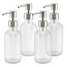 Garrafa Cornucopia Brands Clear Glass 235 ml com bombas de loção de aço inoxidável de 8 onças (pacote com 4)