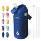 Garrafa de água BJPKPK 355 ml com tampa com canudo e isolamento térmico, Azul Klein