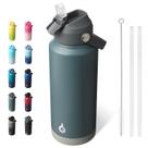 Garrafa de Água BJPKPK com Tampa de Canudo, Garrafas Térmicas Isoladas a Vácuo de 950ml, Termo de Aço Inoxidável para Esportes e Viagens, Livre de BPA, À Prova de Vazamentos, Copos, Garrafas Térmicas, Cinza