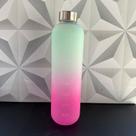 Garrafa de água de plástico degrade 1 litro rosa azul verde garrafinha plástica agua plastico viagem com tampa de inox