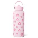 Garrafa de água SANDJEST Floral Stainless Steel 946mL com tampa e canudo