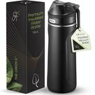 Garrafa de água SIPX 532 ml em aço inoxidável com tampa e canudo preta
