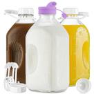 Garrafa de leite de vidro Ritayedet 1,9 L com bico de silicone e 4 tampas, pacote com 3