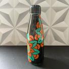 Garrafa de plástico de agua preta decorada com flor 600ml garrafinha de agua criança adulto flores academia escola
