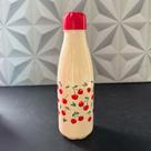 Garrafa de plástico decorada cereja 600ml garrafinha de agua decorativa vermelha branca grande pequena viagem de água