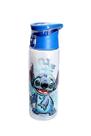 Garrafa flip top Disney Uh Oh Stitch Clear com tampa azul 350 ml