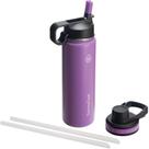 Garrafa Isolada Thermoflask, 24 Onças, Aço Inoxidável, 2 Canudos, Cor De Ameixa, 710ml