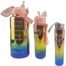 Garrafa Motivacional Metalica Kit 3 Metalica Agua Cha Treino Academia Viagem Passeio 2 Litros 900Ml 300Ml