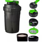 Garrafa Squeeze Coqueteleira 3 Compartimentos, Verão Fitness Praia Antivazamento 500ml