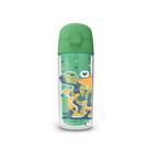 Garrafa Squeeze Termica 270ml Infantil Parede Dupla Canudo Silicone Agua Gelada Dinossauro