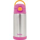 Garrafa Térmica Com Canudo Aço Inox 400ml Copo Térmico Parede Dupla Infantil Menina Rosa Buba