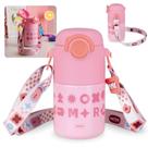 Garrafa Termica Infantil Kids Rosa 500 Ml em Aco Inox com Alca e Canudo em Silicone Ilustrada EscMor