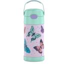 Garrafa Térmica Thermos Infantil Inox 355ml Com Alça Canudo borboletas roxas