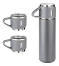 Garrafa termica vacuum 500ml aço inox - kit 3 xicaras cinza
