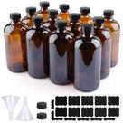 Garrafas de vidro PINIWON 16 oz Amber Boston Round, pacote com 12