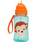 Garrafinha Buba com Canudo de Silicone Retrátil Animal Fun Macaco 350ml Com Cordão