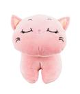 Gato De Pelúcia Carinha Feliz Detalhes Bordado 32Cms - Rosa Olho Fechado