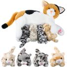 Gato de Pelúcia Skylety com Gatinhos - 40cm e 12cm