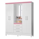 Gaurda Roupa 4 Portas Munique Branco/Rosa/Branco