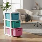 Gaveteiro 3 Gavetas Colorido Agraplast Estilo Ratan com Rodinhas Azul, Rosa e Verde Resistente e Moderno 1046 Agraplast