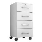 Gaveteiro 4 Gavetas 36cm Com Chave Rodízio Rodinhas - Branco