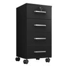 Gaveteiro 4 Gavetas 36cm Com Chave Rodízio Rodinhas - Preto