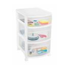 Gaveteiro Organizador Log Médio 3 Gavetas (1 Baixa e 2 Altas) Com Rodinhas Cristal