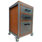 Gaveteiro para Escritório Modelo Industrial com 3 Gavetas e 4 Rodízios Ferro Pintura PU e Madeira Maciça Cor Castanheira
