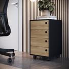 Gaveteiro para Escritório Multiuso 4 Gavetas Preto/Oak