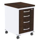 Gaveteiro Volante 4 Gavetas com Chaves PE25 em MDP Cor Walnut e Branco
