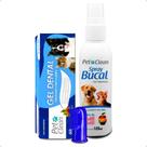 Gel Dental + Spray Bucal + Escova Dedeira Para Cães Gatos Pet Clean