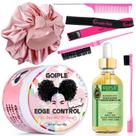 Gel modelador de cabelo não oleoso Edge Control Wax Strong Hold Cera de borda sem descamação, controle de bordas para cabelos pretos, cera para mulheres, óleo de cabelo de alecrim para crescimento de cabelo, escova, capuz trançado de cabelo (7 unidades)