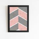 Geométrico Rosa Cinza e Branco Quadro Moldura Preta 60x40cm Geométrico Rosa Cinza e Branco Quadro Moldura Preta 60x40cm