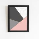 Geométrico Rosa Preto Dourado Quadro Moldura Preta 60x40cm Geométrico Rosa Preto Dourado Quadro Moldura Preta 60x40cm